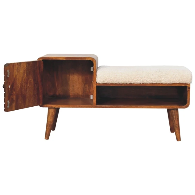 Alt view image 7 of 7 - Solid Carved Telephone Table, Boucle Upholstered Chestnut, Brown, Solid Wood