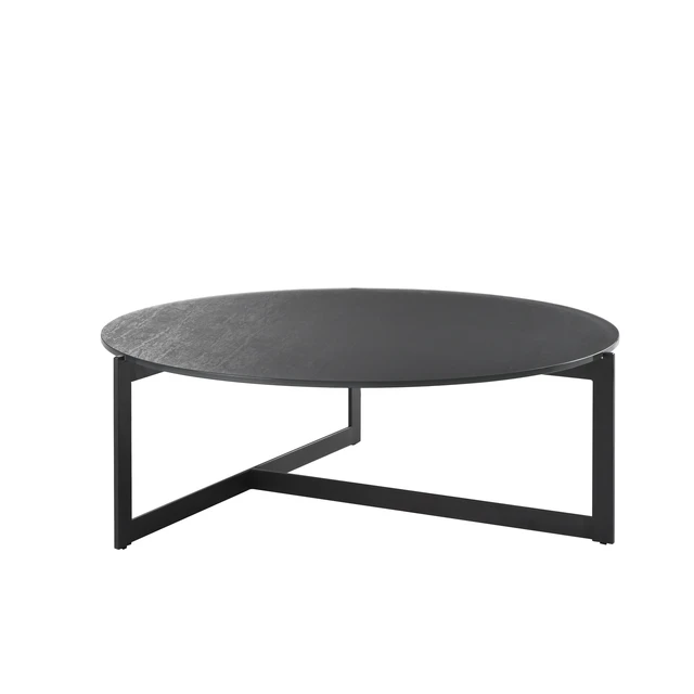 Alt view image 5 of 7 - 40 in Round Gray Coffee Table with Tempered Glass Top, Glass and Metal