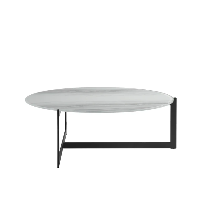 Alt view image 3 of 7 - 40 in Round White Coffee Table with Tempered Glass Top, Multicolor, Glass and Metal