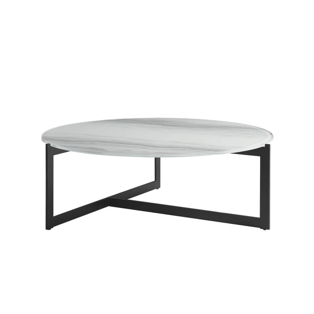 Alt view image 5 of 7 - 40 in Round White Coffee Table with Tempered Glass Top, Multicolor, Glass and Metal