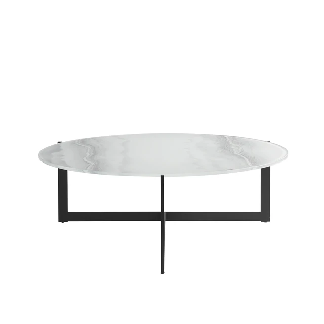 Alt view image 4 of 7 - 40 in Round White Coffee Table with Tempered Glass Top, Multicolor, Glass and Metal
