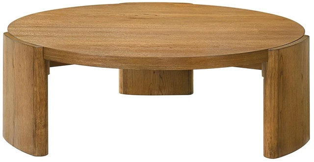 Alt view image 2 of 7 - 1 pc Coffee Table Walnut Finish Round Table Top Plinth Base Living Furniture, Engineered Wood and Rubber Wood