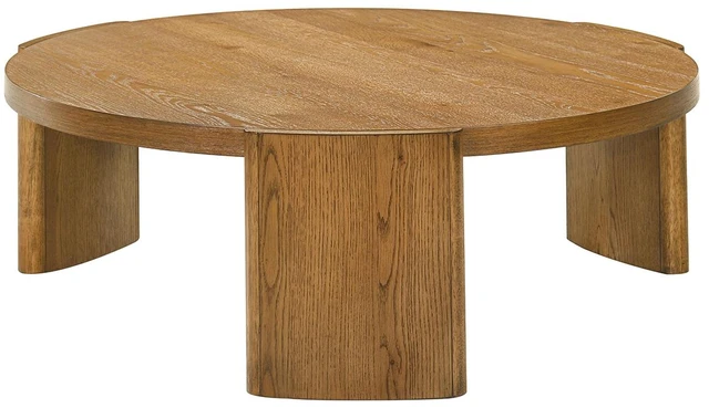Alt view image 5 of 7 - 1 pc Coffee Table Walnut Finish Round Table Top Plinth Base Living Furniture, Engineered Wood and Rubber Wood