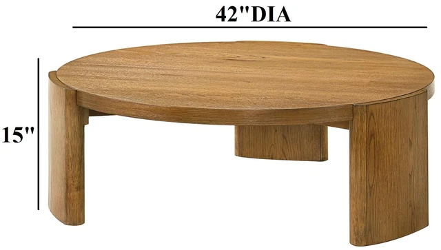 Alt view image 6 of 7 - 1 pc Coffee Table Walnut Finish Round Table Top Plinth Base Living Furniture, Engineered Wood and Rubber Wood