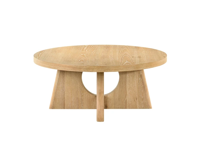 Alt view image 2 of 6 - 1 pc Coffee Table Pedestal Base Cross Shape Round Table Top Oak Finish Living Furnitrue, Engineered Wood and Rubber Wood