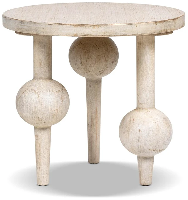Alt view image 2 of 5 - 24 Inch Round Reclaimed Sculptural Side Table Whitewashed, Natural Whitewash, Wood