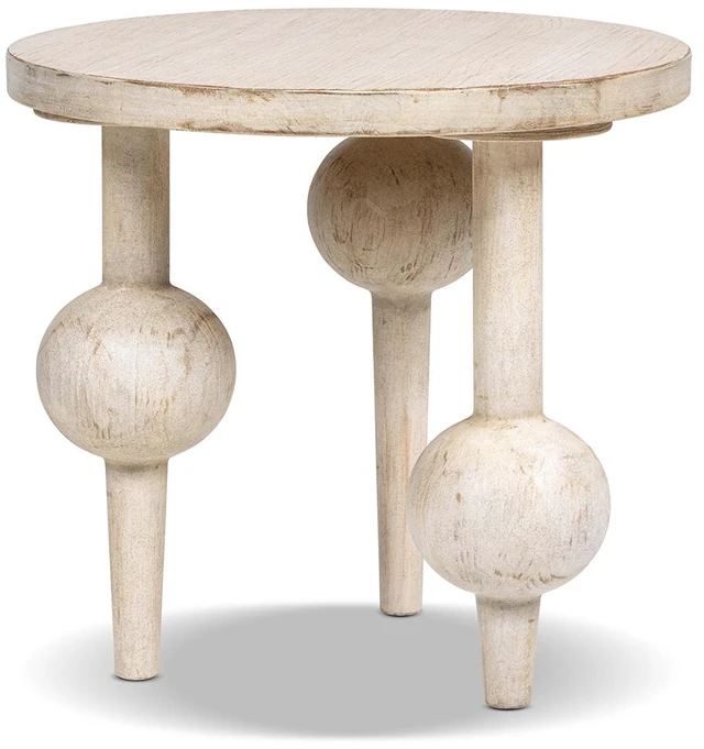 Alt view image 3 of 5 - 24 Inch Round Reclaimed Sculptural Side Table Whitewashed, Natural Whitewash, Wood