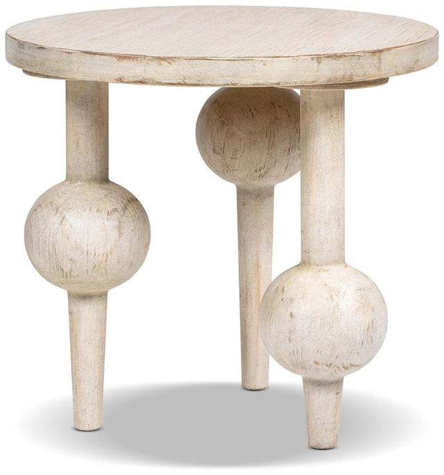 Alt view image 5 of 5 - 24 Inch Round Reclaimed Sculptural Side Table Whitewashed, Natural Whitewash, Wood