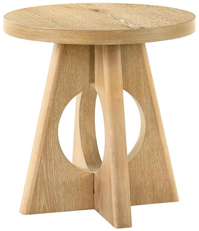 Alt view image 3 of 6 - 1 pc End Table Round Top Pedestal Base Cutout Oak Finish Living Furniture, Engineered Wood and Rubber Wood