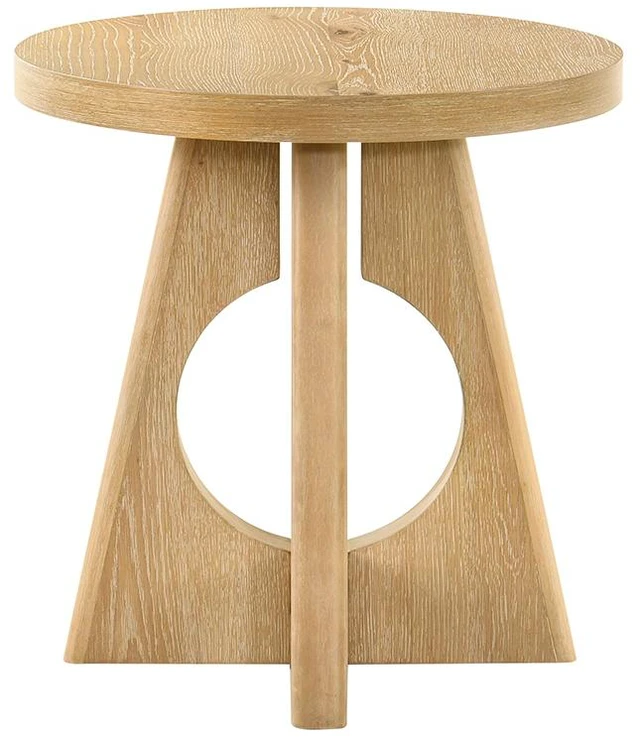 Alt view image 4 of 6 - 1 pc End Table Round Top Pedestal Base Cutout Oak Finish Living Furniture, Engineered Wood and Rubber Wood