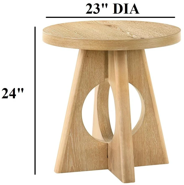 Alt view image 5 of 6 - 1 pc End Table Round Top Pedestal Base Cutout Oak Finish Living Furniture, Engineered Wood and Rubber Wood