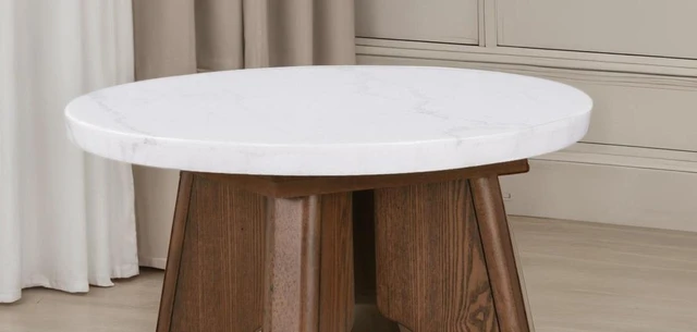 Alt view image 3 of 6 - 1 pc End Table Marble Top Pedestal Base Cutoff and Oak Finish Living Furniture, Brown Oak White, Engineered Wood