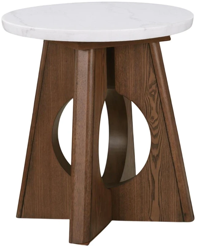 Alt view image 2 of 6 - 1 pc End Table Marble Top Pedestal Base Cutoff and Oak Finish Living Furniture, Brown Oak White, Engineered Wood