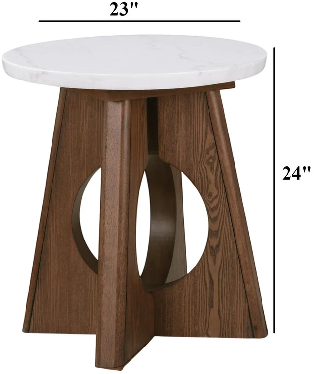 Alt view image 5 of 6 - 1 pc End Table Marble Top Pedestal Base Cutoff and Oak Finish Living Furniture, Brown Oak White, Engineered Wood