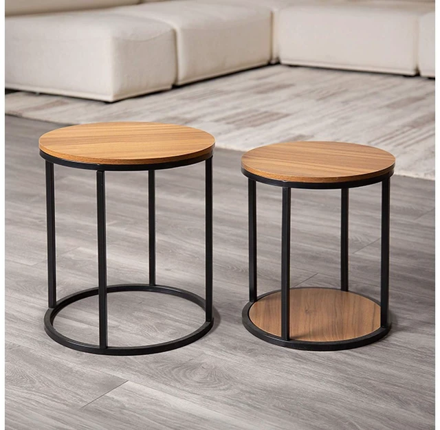 Main image of 2 pc Nesting Table and Black Finish Mix Material Living Furniture, Natural Black, Metal and Solid Wood