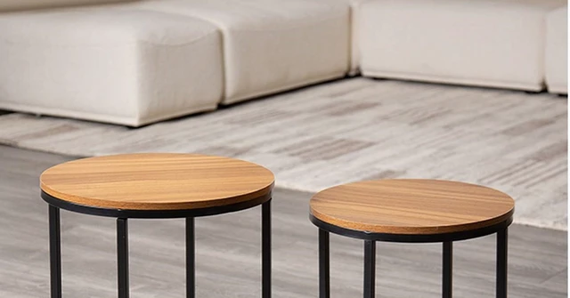 Alt view image 4 of 6 - 2 pc Nesting Table and Black Finish Mix Material Living Furniture, Natural Black, Metal and Solid Wood