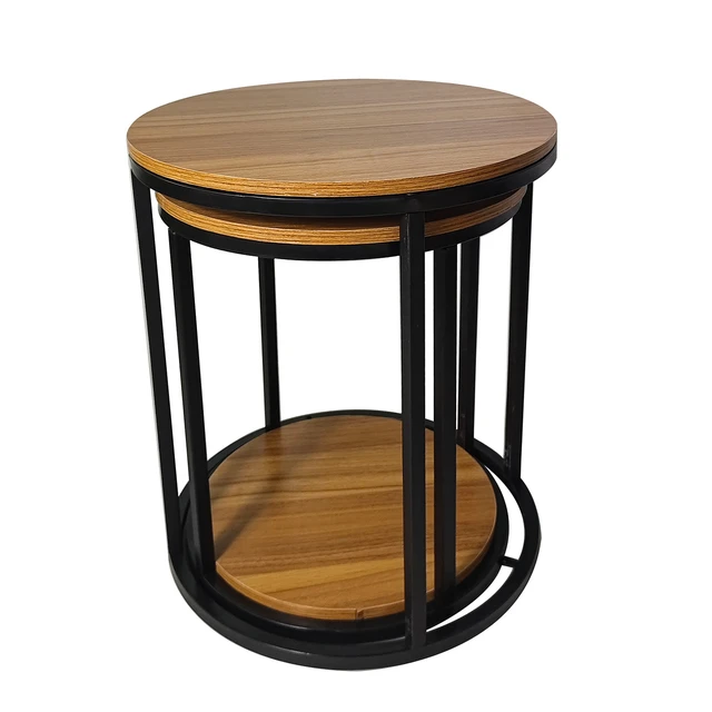 Alt view image 3 of 6 - 2 pc Nesting Table and Black Finish Mix Material Living Furniture, Natural Black, Metal and Solid Wood