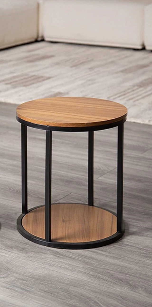 Alt view image 5 of 6 - 2 pc Nesting Table and Black Finish Mix Material Living Furniture, Natural Black, Metal and Solid Wood