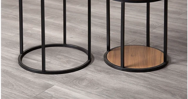 Alt view image 6 of 6 - 2 pc Nesting Table and Black Finish Mix Material Living Furniture, Natural Black, Metal and Solid Wood