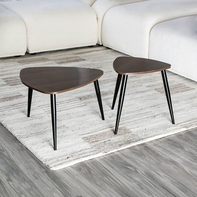 Main image of Nesting Tables 2 pc Set Metal and Solid with Space Saving Design, Natural Black, Metal and Solid Wood