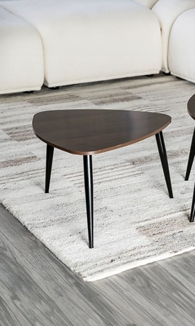 Alt view image 3 of 6 - Nesting Tables 2 pc Set Metal and Solid with Space Saving Design, Natural Black, Metal and Solid Wood