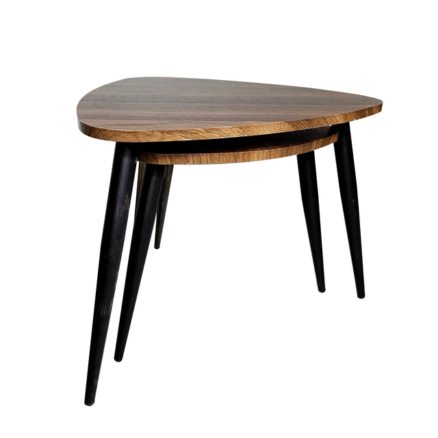 Alt view image 2 of 6 - Nesting Tables 2 pc Set Metal and Solid with Space Saving Design, Natural Black, Metal and Solid Wood