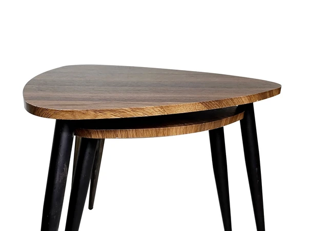 Alt view image 4 of 6 - Nesting Tables 2 pc Set Metal and Solid with Space Saving Design, Natural Black, Metal and Solid Wood