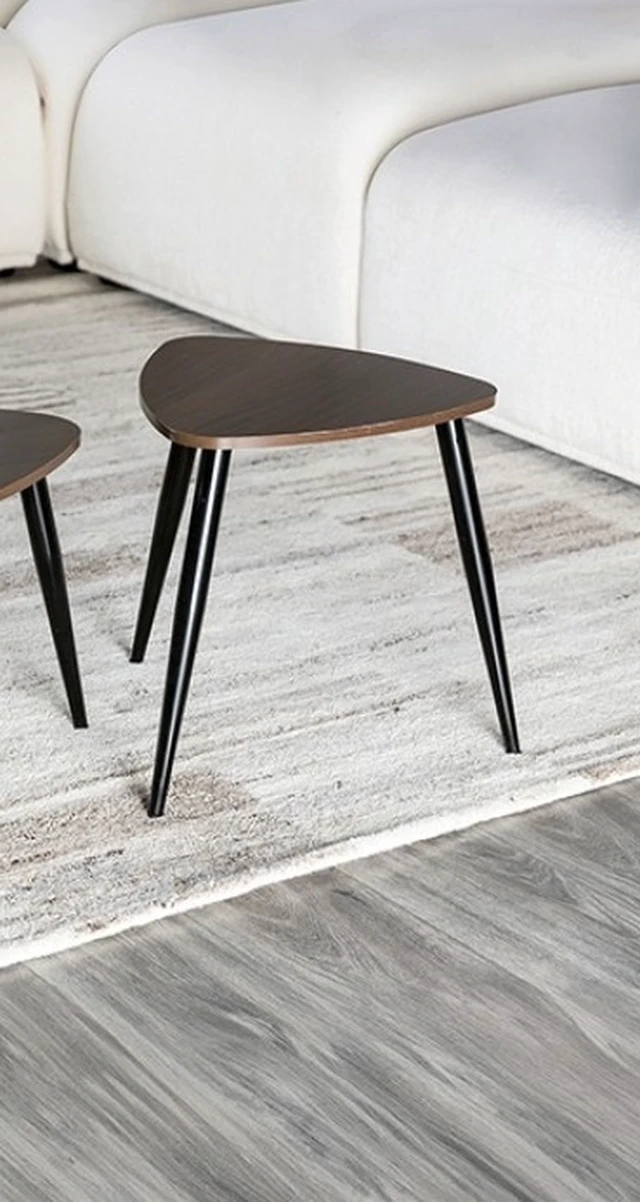 Alt view image 5 of 6 - Nesting Tables 2 pc Set Metal and Solid with Space Saving Design, Natural Black, Metal and Solid Wood