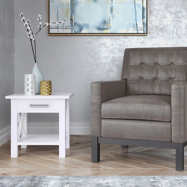 Alt view image 2 of 7 - 21 Inch Wide Solid End Table, White, Wood