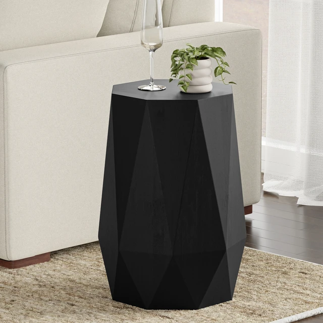 Alt view image 3 of 7 - Jared 15 Inch Wide Solid Octagon Geometric Accent Table, Black, Wood
