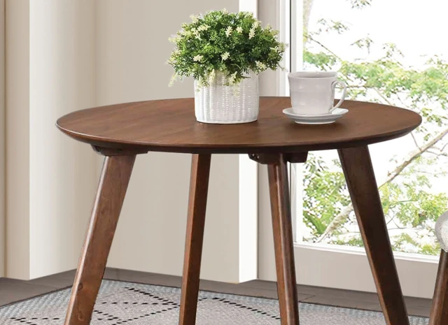 Alt view image 3 of 5 - Round Mid-Century Side Table with Tapered Legs, Walnut, Engineered Wood and Solid Wood