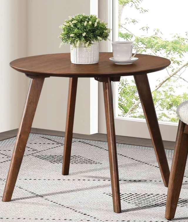 Alt view image 4 of 5 - Round Mid-Century Side Table with Tapered Legs, Walnut, Engineered Wood and Solid Wood
