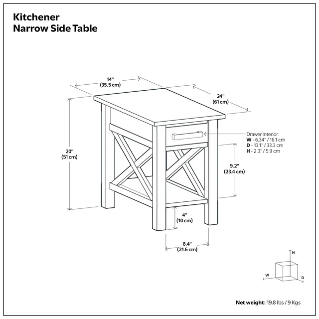 Alt view image 7 of 7 - 14 Inch Wide Solid Narrow Side Table, Black, Pine