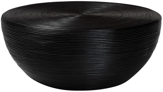 Main image of Laminated Rattan Coffee Table Handcrafted Bowl Shaped Center Table for Living, Coastal Furniture, Black