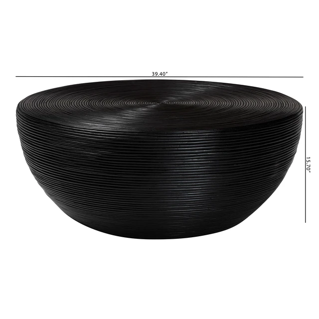 Alt view image 6 of 6 - Laminated Rattan Coffee Table Handcrafted Bowl Shaped Center Table for Living, Coastal Furniture, Black