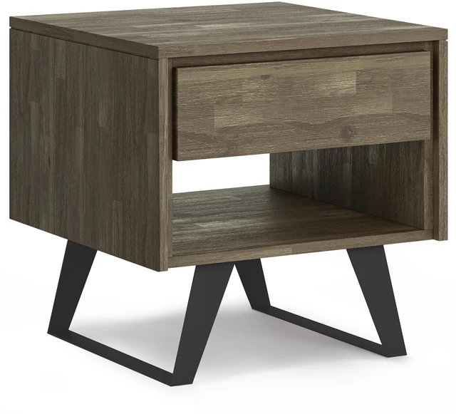 Main image of Solid End Table in Distressed, Grey, Wood and Metal
