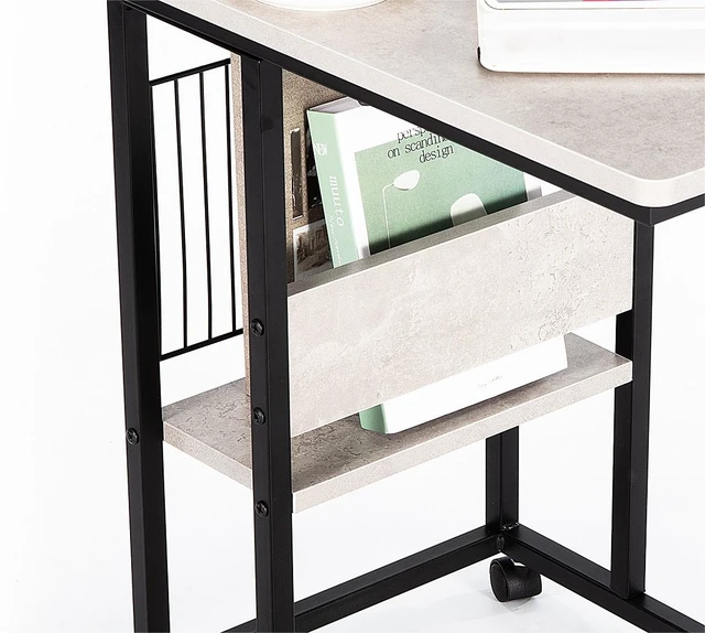 Alt view image 3 of 6 - Side End Table with Magazine Holder for Sofa, Living Couch Table Snack That Slide Under for Small Spaces, Grey, Wood