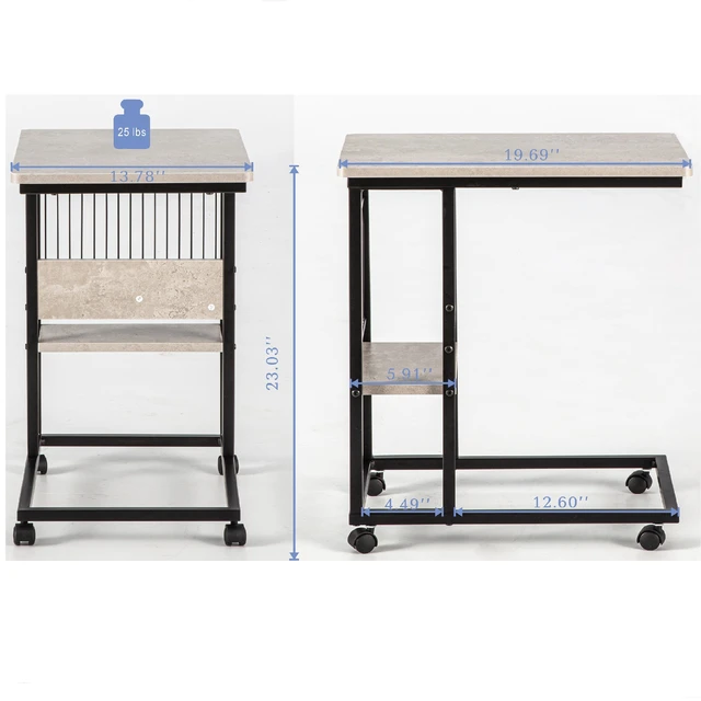 Alt view image 4 of 6 - Side End Table with Magazine Holder for Sofa, Living Couch Table Snack That Slide Under for Small Spaces, Grey, Wood
