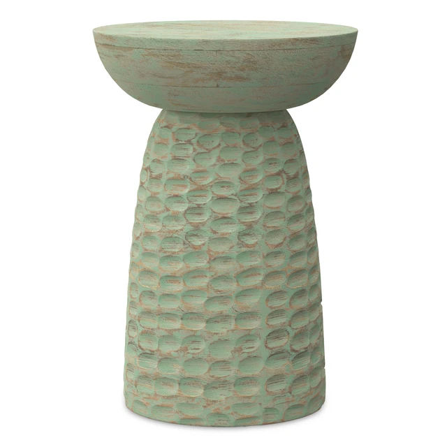Alt view image 5 of 7 - 13 Inch Solid Mango Accent Table in Green Wash, Wood