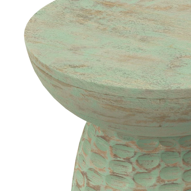 Alt view image 4 of 7 - 13 Inch Solid Mango Accent Table in Green Wash, Wood