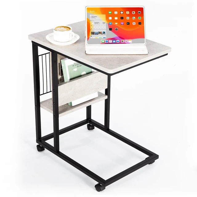 Alt view image 6 of 6 - Side End Table with Magazine Holder for Sofa, Living Couch Table Snack That Slide Under for Small Spaces, Grey, Wood