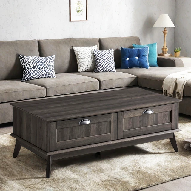 Alt view image 6 of 7 - Tall Center Coffee Table with Two Fully Extended Drawers, Smoke, MDF