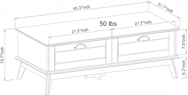 Alt view image 7 of 7 - Tall Center Coffee Table with Two Fully Extended Drawers, Smoke, MDF