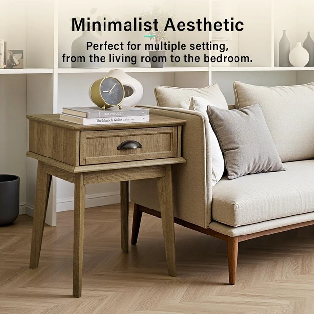 Alt view image 6 of 6 - Tall End Side Table with Fully Extended Storage Drawer, Golden Oak, MDF