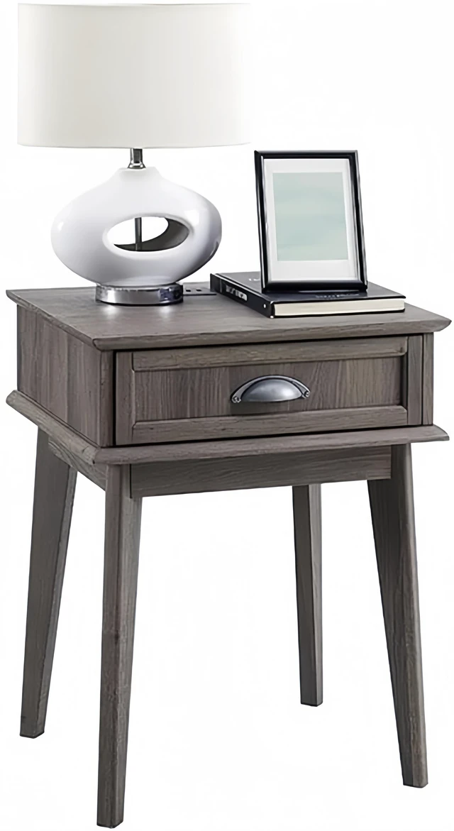 Alt view image 2 of 7 - Tall End Side Table with Fully Extended Storage Drawer, Accent Living Decor Retro Furniture, Smoke, MDF
