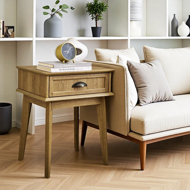Alt view image 5 of 6 - Tall End Side Table with Fully Extended Storage Drawer, Golden Oak, MDF