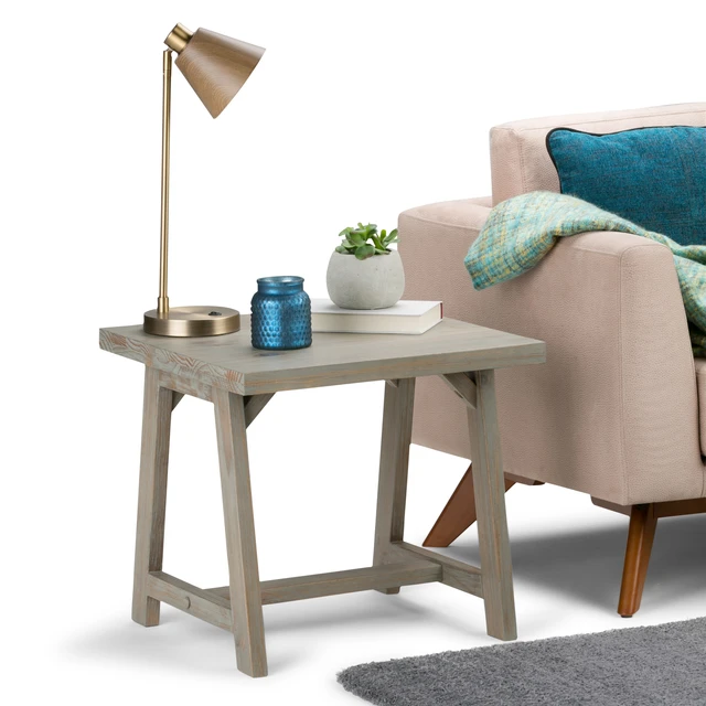 Alt view image 3 of 7 - Spokane Solid End Table in Distressed, Grey, Wood and Metal