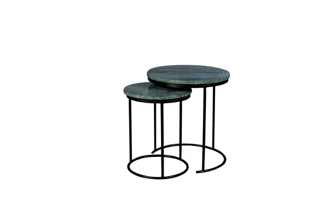 Alt view image 2 of 5 - Nesting Coffee Table Set with Metal Frame, Green, Marble and Metal