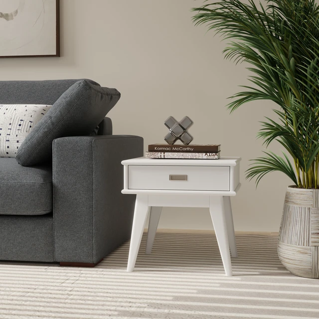 Alt view image 4 of 7 - Baxter Solid Mid Century End Table, White, Wood and Metal