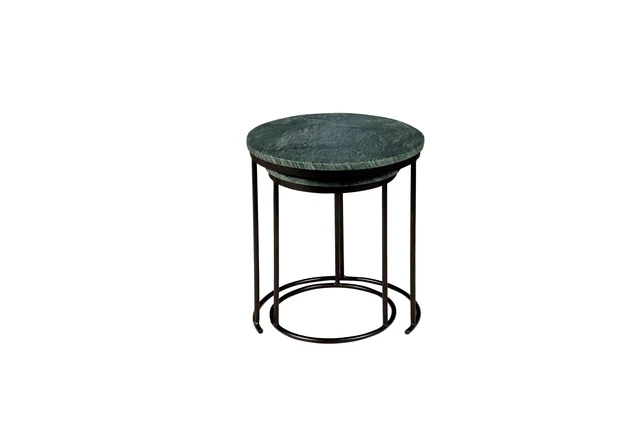 Alt view image 4 of 5 - Nesting Coffee Table Set with Metal Frame, Green, Marble and Metal